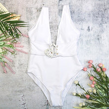 Load image into Gallery viewer, girls one piece swimsuit women swimwear white black deep v backless wire free high waist cross sexy on sale hot swimming