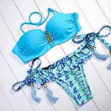 Load image into Gallery viewer, push up swimsuit women swimwear brazilian bikini set print bathing suit halter top bikinis women 2019 biquini mujer