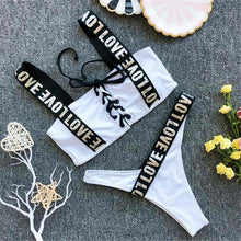 Load image into Gallery viewer, Letter Printed Brazilian Bikini Women Swimwear Female Swimsuit Two-pieces Bikini set Lace Up Bather Bathing Suit Swim V1074