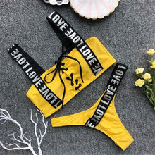 Load image into Gallery viewer, Letter Printed Brazilian Bikini Women Swimwear Female Swimsuit Two-pieces Bikini set Lace Up Bather Bathing Suit Swim V1074