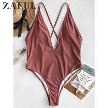 Load image into Gallery viewer, Women Sexy Crisscross Plunge One Piece Swimwear Backless Monokini Swimsuit Bandage Bathing Suits Beachwear Swim Wear