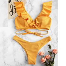 Load image into Gallery viewer, New Push up 2019 Bikini Set Women Ruffle Biquini Swimwear Low Waist Sexy Brazilian Ribbed Swimsuit Bather Beach maillot de bain
