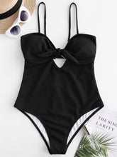 Load image into Gallery viewer, Bikini Ribbed Keyhole Knotted Swimsuit Wire Free Padded High Waisted Swimwear One-piece Suits Summer Bathing Suit 2019
