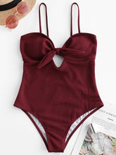Load image into Gallery viewer, Bikini Ribbed Keyhole Knotted Swimsuit Wire Free Padded High Waisted Swimwear One-piece Suits Summer Bathing Suit 2019
