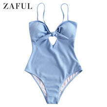 Load image into Gallery viewer, Bikini Ribbed Keyhole Knotted Swimsuit Wire Free Padded High Waisted Swimwear One-piece Suits Summer Bathing Suit 2019
