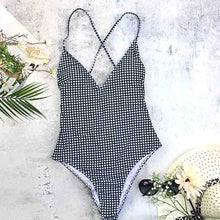 Load image into Gallery viewer, one piece swimwear woman swimsuit print plaid black high waist wire free big sale pad deep v bakcless simple thong
