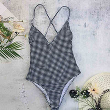 Load image into Gallery viewer, one piece swimwear woman swimsuit print plaid black high waist wire free big sale pad deep v bakcless simple thong
