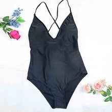 Load image into Gallery viewer, one piece swimwear woman swimsuit print plaid black high waist wire free big sale pad deep v bakcless simple thong

