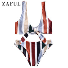 Load image into Gallery viewer, Colorful Striped Knot Tank Bikini Set Wire Free Elastic Pull Over Swim Suit Women Vacation Beach Bathing Suit 2019
