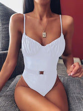Load image into Gallery viewer, Pink Print Brazilian High Thong Bodysuits one-piece Swimwear Women Vv-neck Swimsuit Female Sexy Monokini Belt bathers 5424
