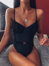 Load image into Gallery viewer, Pink Print Brazilian High Thong Bodysuits one-piece Swimwear Women Vv-neck Swimsuit Female Sexy Monokini Belt bathers 5424
