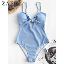 Load image into Gallery viewer, Bikini Ribbed Keyhole Knotted Swimsuit Wire Free Padded High Waisted Swimwear One-piece Suits Summer Bathing Suit 2019
