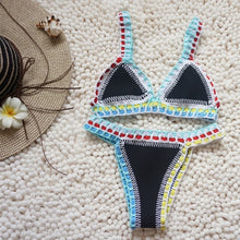 Load image into Gallery viewer, Women Handmade Crochet Knit Swimwear Halter Patchwork Bathing Suit Swimsuit Biquini Thong Bikini traje de bano
