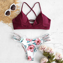 Load image into Gallery viewer, Women's bikini cut flower two-piece swimsuit Push Ups swimsuit beachwear ladies cut flowers beach split swimsuit купальники 04*
