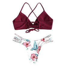 Load image into Gallery viewer, Women's bikini cut flower two-piece swimsuit Push Ups swimsuit beachwear ladies cut flowers beach split swimsuit купальники 04*
