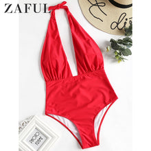 Load image into Gallery viewer, Sport Pink Solid Swimwear Plunge Neck Ruffle One Piece Swimsuit Women Summer Wire Free Monokinis Beachwear Swimsuit
