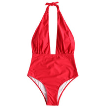 Load image into Gallery viewer, Sport Pink Solid Swimwear Plunge Neck Ruffle One Piece Swimsuit Women Summer Wire Free Monokinis Beachwear Swimsuit
