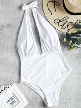 Load image into Gallery viewer, Sport Pink Solid Swimwear Plunge Neck Ruffle One Piece Swimsuit Women Summer Wire Free Monokinis Beachwear Swimsuit
