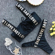 Load image into Gallery viewer, Letter Printed Brazilian Bikini Women Swimwear Female Swimsuit Two-pieces Bikini set Lace Up Bather Bathing Suit Swim V1074
