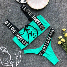 Load image into Gallery viewer, Letter Printed Brazilian Bikini Women Swimwear Female Swimsuit Two-pieces Bikini set Lace Up Bather Bathing Suit Swim V1074
