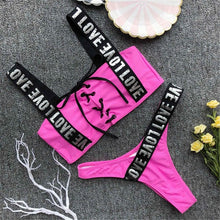 Load image into Gallery viewer, Letter Printed Brazilian Bikini Women Swimwear Female Swimsuit Two-pieces Bikini set Lace Up Bather Bathing Suit Swim V1074
