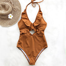 Load image into Gallery viewer, Ruffle Swimsuit Women Backless Swimwear Women One Piece Swimsuit Padded Bathing Suit Ladies Beachwear Monokini Maillot De Bain
