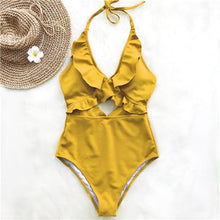 Load image into Gallery viewer, Ruffle Swimsuit Women Backless Swimwear Women One Piece Swimsuit Padded Bathing Suit Ladies Beachwear Monokini Maillot De Bain
