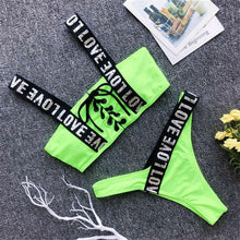 Load image into Gallery viewer, Letter Printed Brazilian Bikini Women Swimwear Female Swimsuit Two-pieces Bikini set Lace Up Bather Bathing Suit Swim V1074
