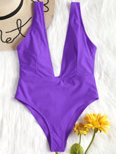 Load image into Gallery viewer, New Plunging Neck One Piece Bodysuit Women Low Cut Padded High Leg Rompers 2018 Summer Elastic Bathing Suit Overall
