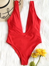 Load image into Gallery viewer, New Plunging Neck One Piece Bodysuit Women Low Cut Padded High Leg Rompers 2018 Summer Elastic Bathing Suit Overall
