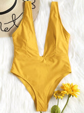 Load image into Gallery viewer, New Plunging Neck One Piece Bodysuit Women Low Cut Padded High Leg Rompers 2018 Summer Elastic Bathing Suit Overall
