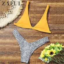 Load image into Gallery viewer, High Cut Leopard Bikini Set Wire Free Elastic Straps Padded Bra Swim Suit Pull UP Beach Sexy Swimwear 2019 Mini Swim Sets
