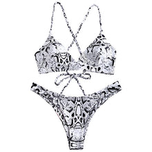 Load image into Gallery viewer, Snake Print Cross Lace-up Bikini Set Sexy Spaghetti Straps Swim Suit Elastic Low Waisted 2019 Padded Swimwear Bathing Suit
