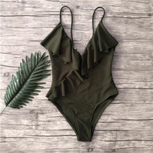 Load image into Gallery viewer, Sexy One Piece Swimsuit Women Brazilian Bikini Ruffle Swimwear Solid Swimming Suit For Women One Piece Bikini Trikini Monokini
