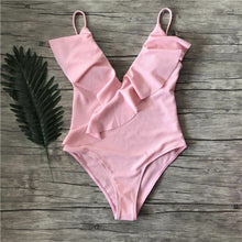 Load image into Gallery viewer, Sexy One Piece Swimsuit Women Brazilian Bikini Ruffle Swimwear Solid Swimming Suit For Women One Piece Bikini Trikini Monokini
