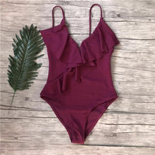 Load image into Gallery viewer, Sexy One Piece Swimsuit Women Brazilian Bikini Ruffle Swimwear Solid Swimming Suit For Women One Piece Bikini Trikini Monokini
