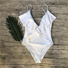Load image into Gallery viewer, Sexy One Piece Swimsuit Women Brazilian Bikini Ruffle Swimwear Solid Swimming Suit For Women One Piece Bikini Trikini Monokini
