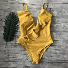 Load image into Gallery viewer, Sexy One Piece Swimsuit Women Brazilian Bikini Ruffle Swimwear Solid Swimming Suit For Women One Piece Bikini Trikini Monokini
