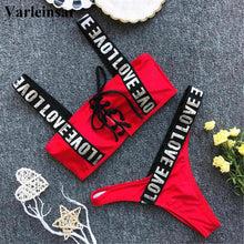 Load image into Gallery viewer, Letter Printed Brazilian Bikini Women Swimwear Female Swimsuit Two-pieces Bikini set Lace Up Bather Bathing Suit Swim V1074
