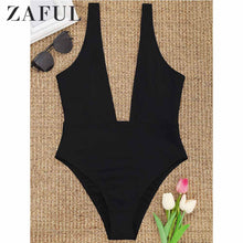 Load image into Gallery viewer, New Plunging Neck One Piece Bodysuit Women Low Cut Padded High Leg Rompers 2018 Summer Elastic Bathing Suit Overall
