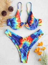 Load image into Gallery viewer, Bikini Tie Dye Underwire High Leg Bikini Set Spaghetti Straps Swimsuit Aesthetic Sexy Bathing Suit Women Swimwear 2019
