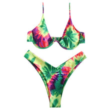 Load image into Gallery viewer, Bikini Tie Dye Underwire High Leg Bikini Set Spaghetti Straps Swimsuit Aesthetic Sexy Bathing Suit Women Swimwear 2019

