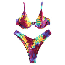 Load image into Gallery viewer, Bikini Tie Dye Underwire High Leg Bikini Set Spaghetti Straps Swimsuit Aesthetic Sexy Bathing Suit Women Swimwear 2019

